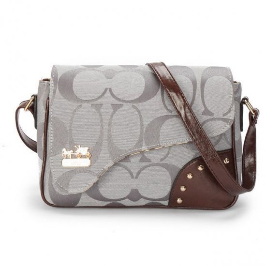 Coach Stud In Signature Medium Grey Crossbody Bags AYV - Click Image to Close